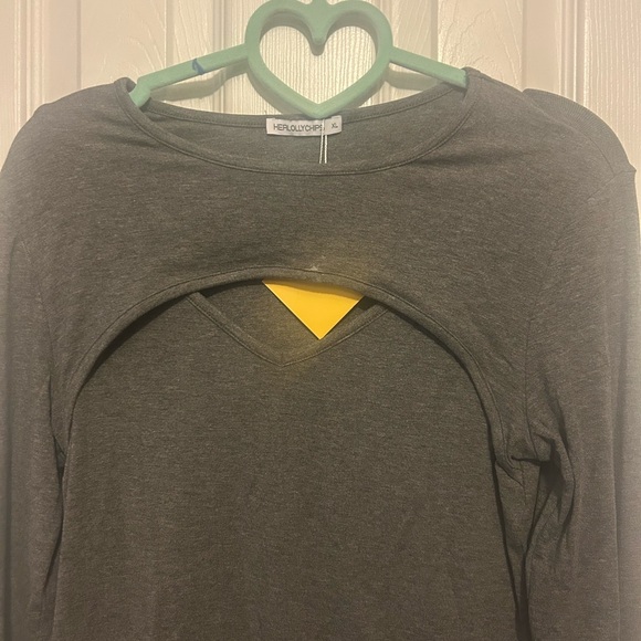 Womens👩🏻Long Sleeve Mock Neck Cutout Front Ribbed Fitted Sexy Tee T-Shirts Sz XL - Picture 4 of 7